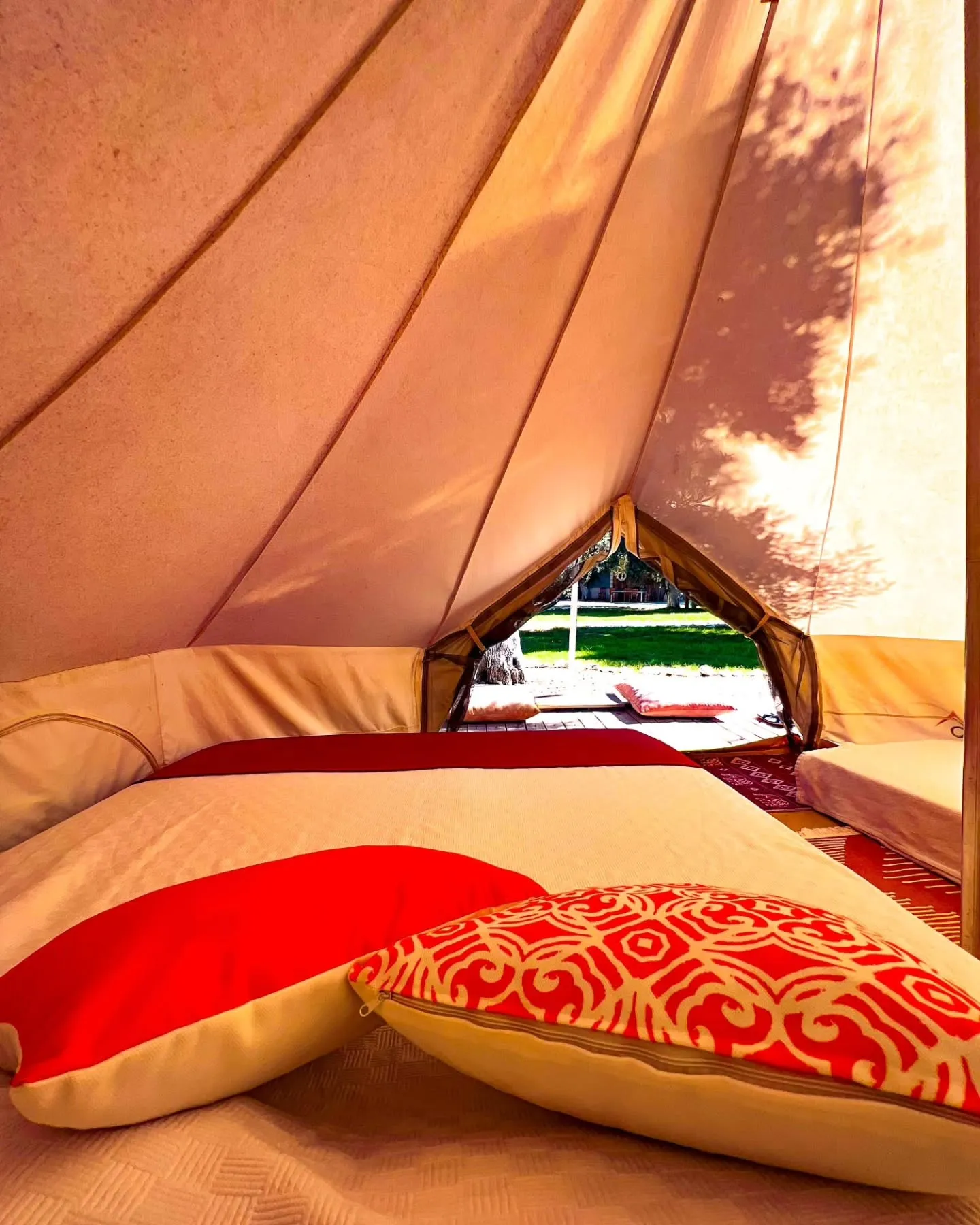 tent interior golden hour